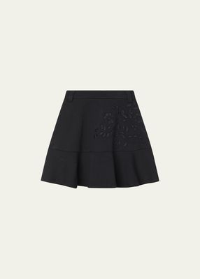 Girl's Logo-Print Floral Embroidered Skirt, Size 6-14
