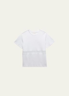 Girl's Logo-Print Lace Band Cotton T-Shirt, Size 6-14