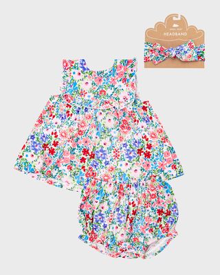 Girl's London Floral Ruffle Top, Bloomers and Headband, Size 3M-24M