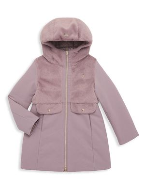 Girl's Long Faux Fur Hooded Coat - Lilac - Size 12
