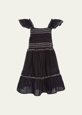 Girl's Mable Cambric Flutter-Sleeve Smocked Dress, Size 2-14