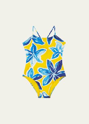 Girl's Macro Raiat-Print One-Piece Swimsuit, Size 2-12