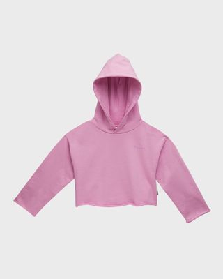 Girl's Maddy Cropped Raw-Edge Hoodie, Size 6