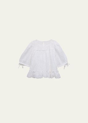 Girl's Maeve Eyelet Puff-Sleeve Top, Size 2-14