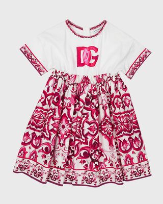 Girl's Maiolica Interlocked Logo-Print Dress, Size 4-6