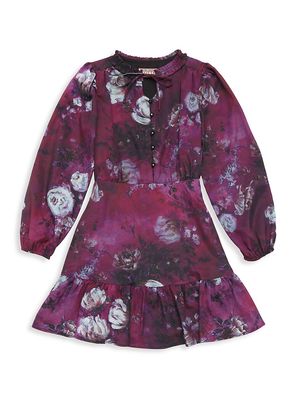 Girl's Marisha Floral Dress - Burgundy - Size 7 - Burgundy - Size 7