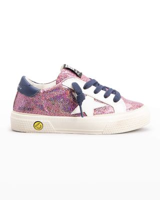 Girl's May Glitter Leather Low-Top Sneakers, Baby/Toddler