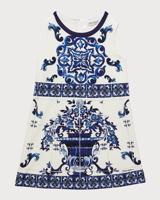 Girl's Mediterraneo Majolica Jersey A-Line Dress, Size 8-10