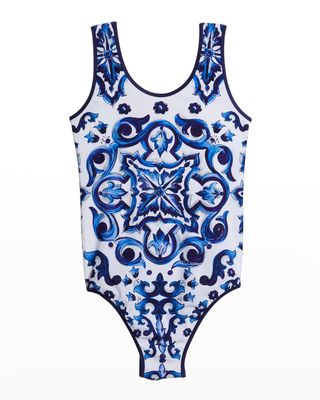 Girl's Mediterraneo Majolica One-Piece Swimsuit, Size 8-12