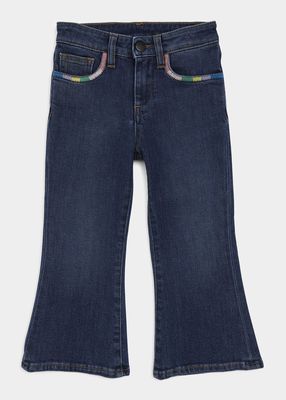 Girl's Medium Wash Embroidered Denim Pants Size, 4-10