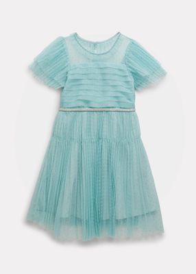 Girl's Mesh Ruffle Trim Dress, Size 3-14
