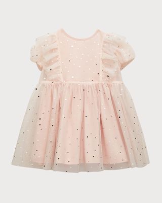 Girl's Metallic Polka Dot-Print Tulle Dress, Size 6M-24M