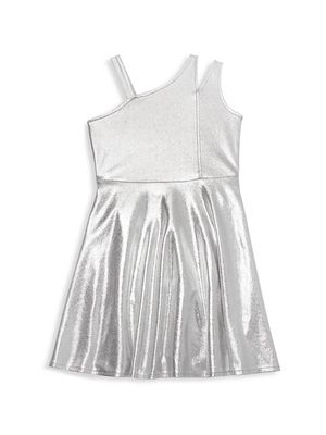 Girl's Metallic Skater Dress - Silver - Size 10 - Silver - Size 10