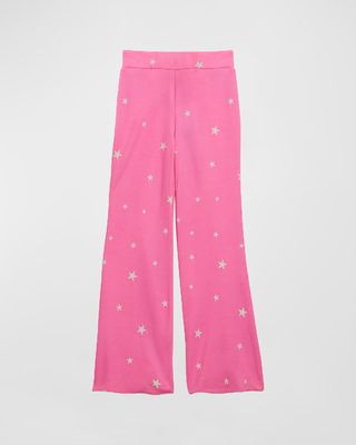 Girl's Metallic Stars-Print Pants, Size S-XL