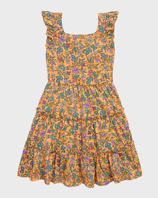 Girl's Micro Floral-Print Ruffle Dress, Size 2-6X