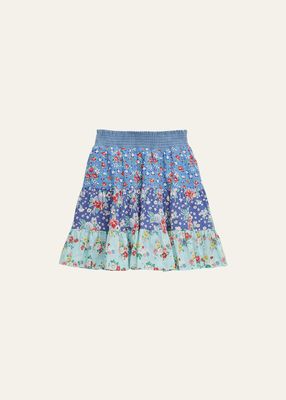 Girl's Mixed Floral-Prints Tiered Skirt, Size 4-6X