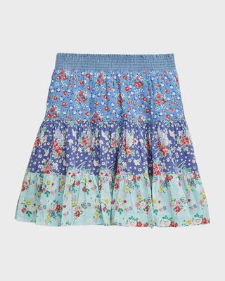 Girl's Mixed Floral-Prints Tiered Skirt, Size S-XL