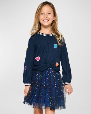 Girl's Multi-Heart Tiered Combo Dress, Size 7-10