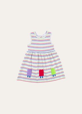 Girl's Multi-Stripe Knit Dress with Popsicles, Size 2-6