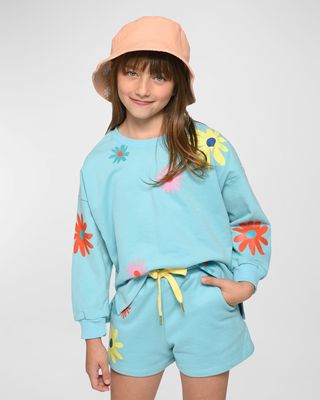 Girl's Multicolor Daisy-Print Shorts, Size 7-14