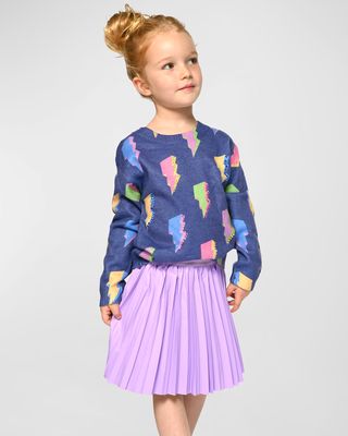 Girl's Multicolor Embellished Lightning Bolts Sweater, Size 4-6