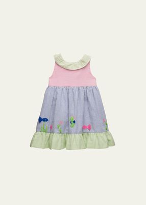 Girl's Multicolor Embroidered Seersucker Dress, Size 2-6