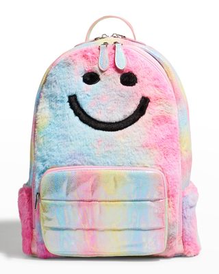 Girl's Multicolor Faux Fur Happy Face Backpack