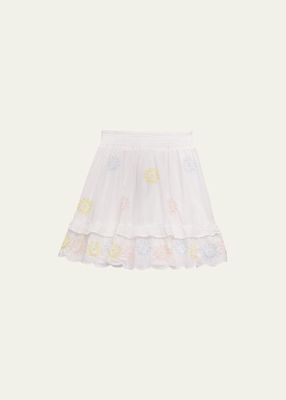Girl's Multicolor Floral Embroidered Tiered Skirt, Size 4-14