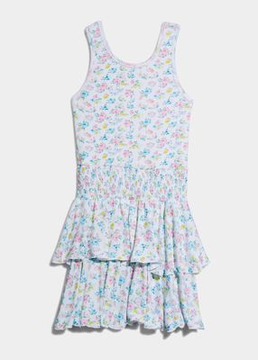 Girl's Multicolor Floral Tiered Ruffle Dress, Size S-XL