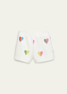 Girl's Multicolor Hearts-Print Fleece Shorts, Size 6M-24M
