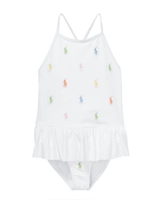 Girl's Multicolor Logo Embroidered One-Piece Swimsuit, Size 2-4