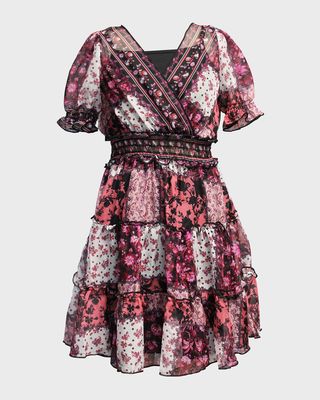 Girl's Multicolor Patchwork-Print Wrap Front Dress, Size 2-14