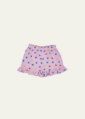 Girl's Multicolor Star-Print Ruffle Shorts, Size 4-13