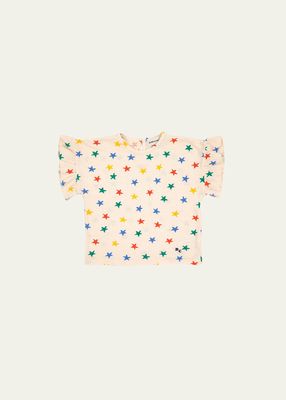 Girl's Multicolor Stars Ruffle T-Shirt, Size 6M-24M