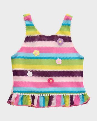Girl's Multicolor Stripe Knit Top, Size 4-6
