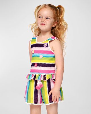 Girl's Multicolor Stripe Knit Top, Size 7-10