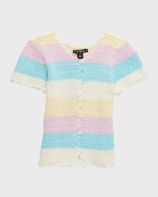 Girl's Multicolor Striped Knit Top, Size S-XL