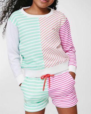 Girl's Multicolor Striped Sweat Shorts, Size 7-14