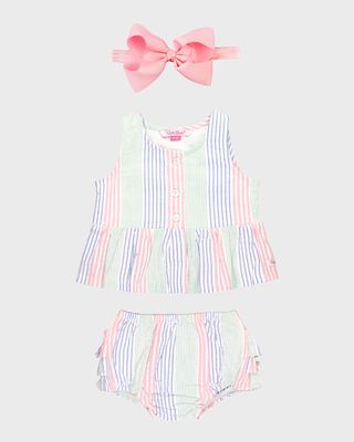 Girl's Multicolor Swing Top, Bloomer and Headband Set, Size 0M-2T