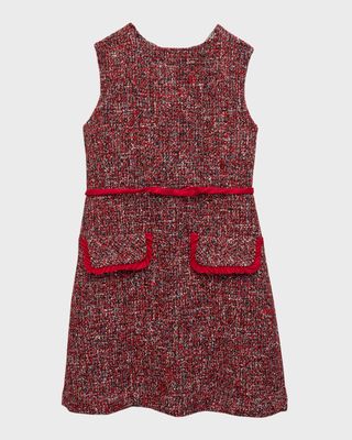 Girl's Multicolor Textured Tweed Dress, Size 2-6