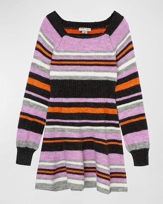 Girl's Multicolor Wool Stripe Dress, Size 7-16