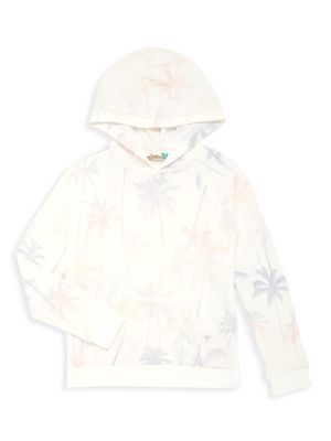 Girl's Multicolored Palm Tree Print Hoodie - Soft White - Size 14 - Soft White - Size 14