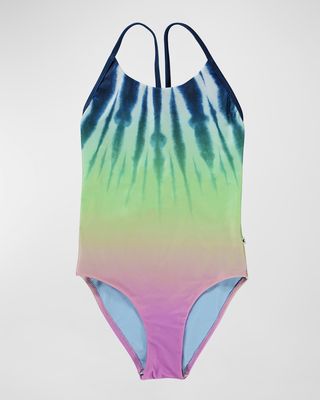 Girl's Nanna Tie Dye-Print One-Piece Swimsuit, Size 4-6