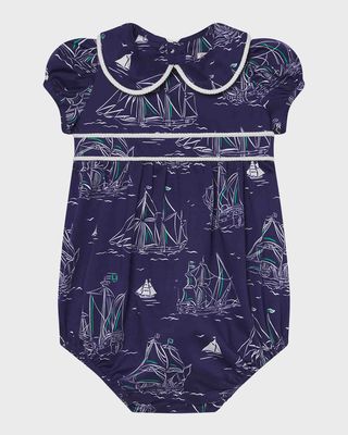 Girl's Nautical-Inspired Printed Bubble Romper, Size 3M-2T