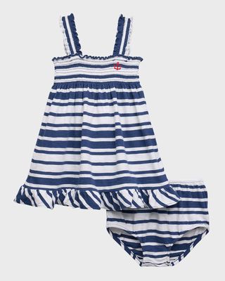 Girl's Nautical-Inspired Smocked Dress W/ Bloomers, Size 6M-24M