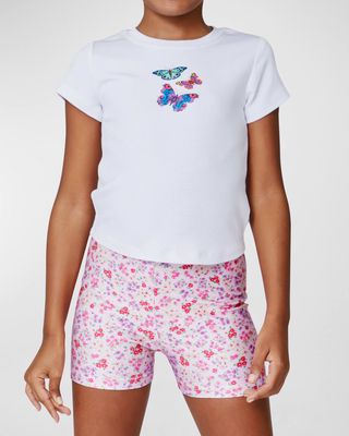 Girl's Neon Butterflies Graphic T-Shirt, Size 7-14