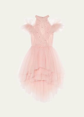 Girl's New York Ruffled Embellished Halter Dress, Size 8-12