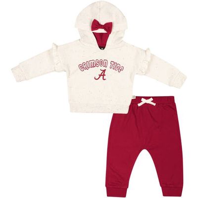 Girls Newborn & Infant Colosseum Natural/Crimson Alabama Crimson Tide Pullover Hoodie & Fleece Pants Set