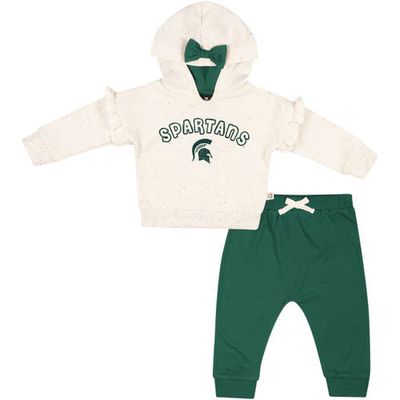 Girls Newborn & Infant Colosseum Natural/Green Michigan State Spartans Pullover Hoodie & Fleece Pants Set