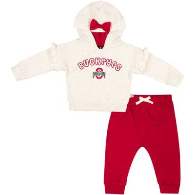 Girls Newborn & Infant Colosseum Natural/Scarlet Ohio State Buckeyes Pullover Hoodie & Fleece Pants Set